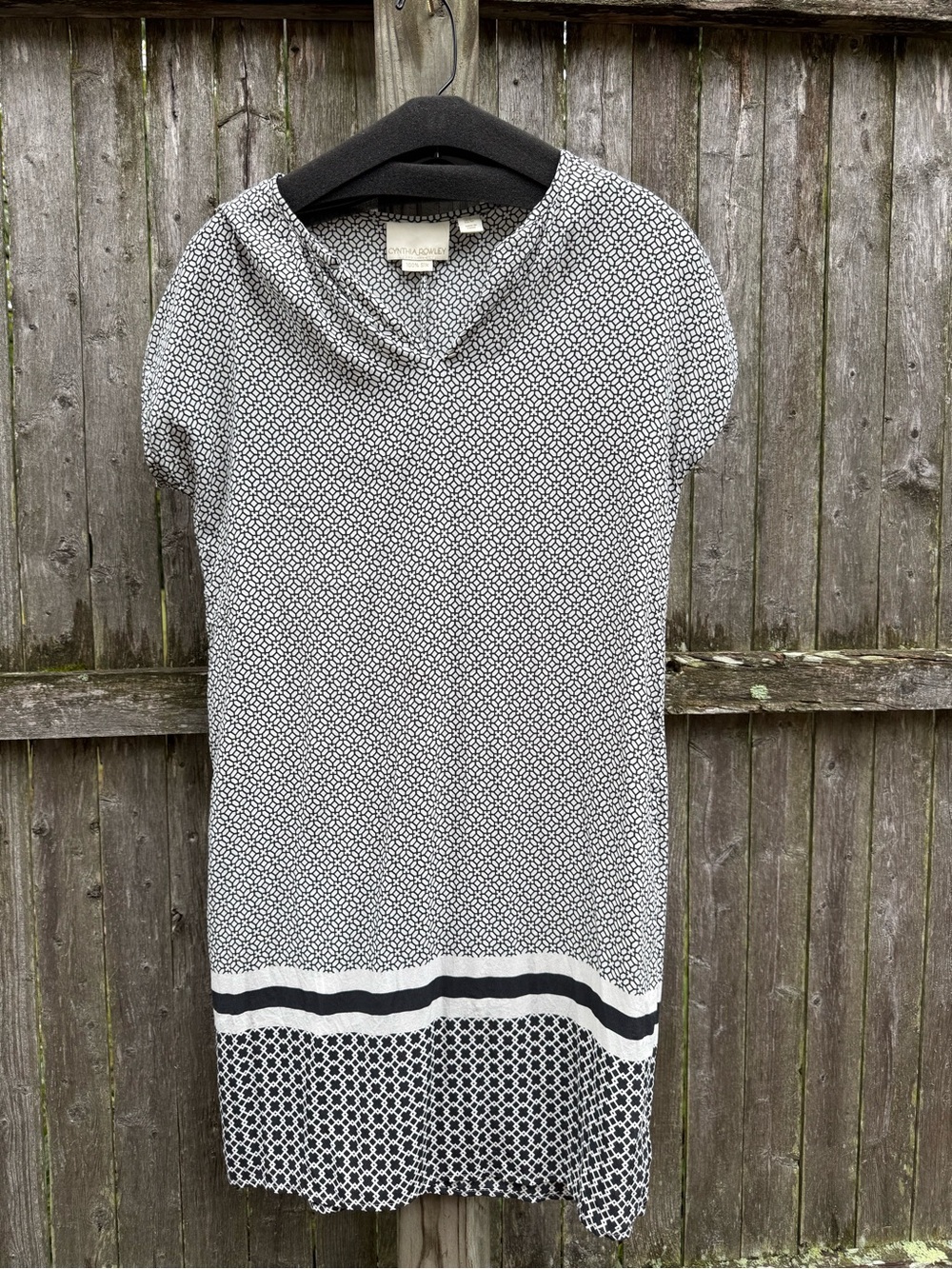 Cynthia Rowley Black and White Short Sleeve Cowl Neck Tunic